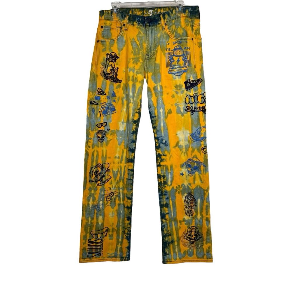 Rare OOAK Embroidered California Skater Tie Dye 7 For All Mankind Austyn Jeans